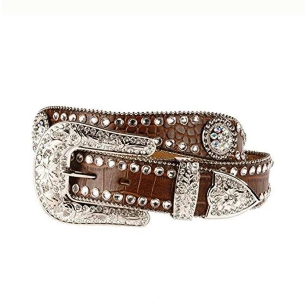 Blazin Roxx Women's Brown Croc Print Rhinestone Western Belt N3512002